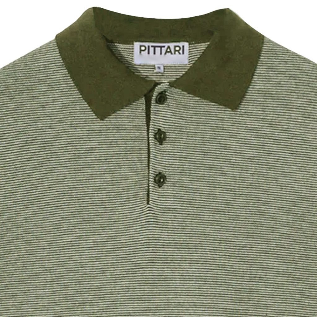 Microstripe Short Sleeve Polo - Olive/Ecru