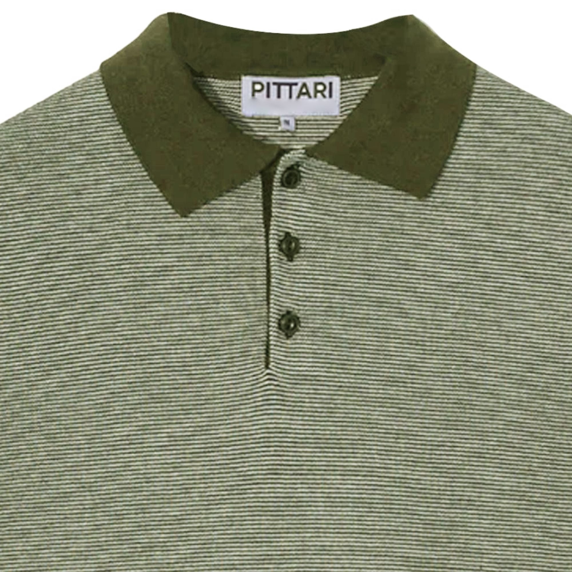 Microstripe Short Sleeve Polo - Olive/Ecru