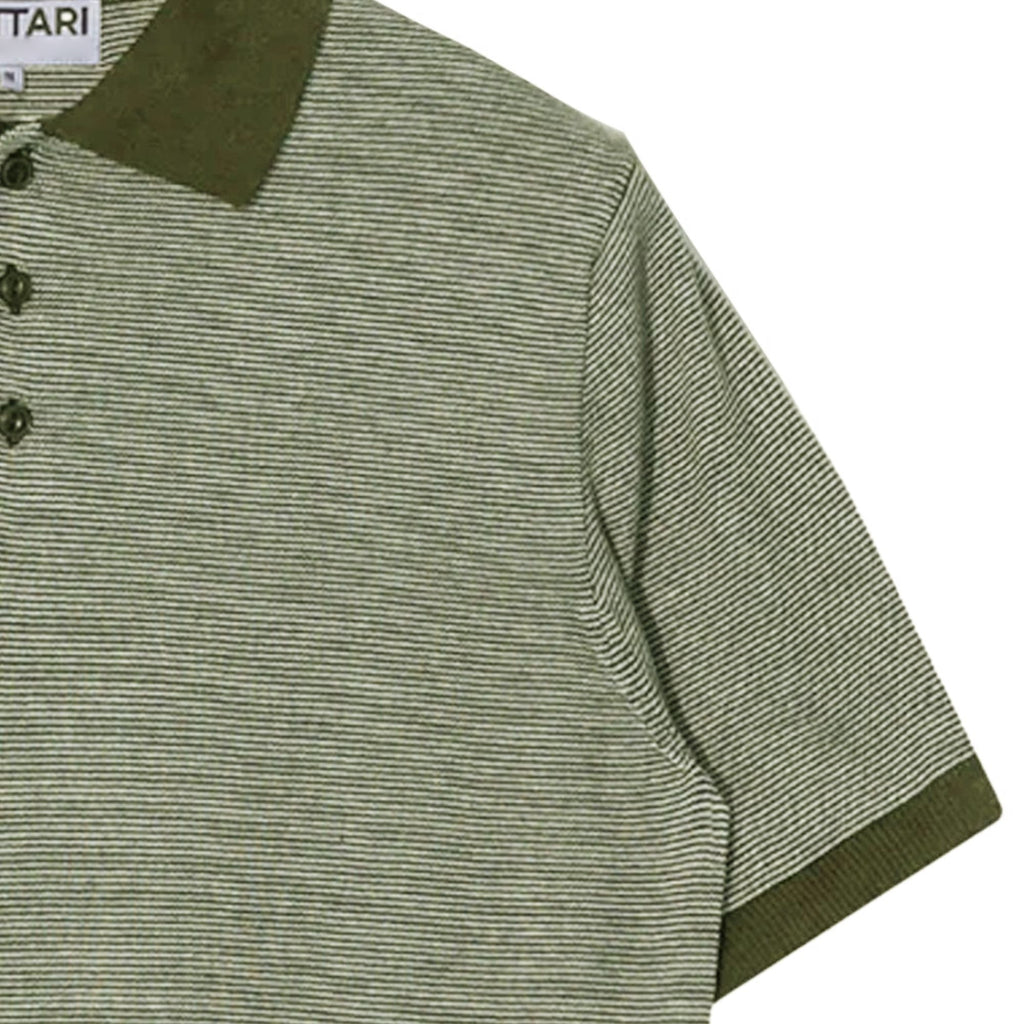 Microstripe Short Sleeve Polo - Olive/Ecru