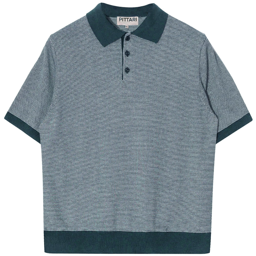 Microstripe Short Sleeve Polo - Teal/Ecru