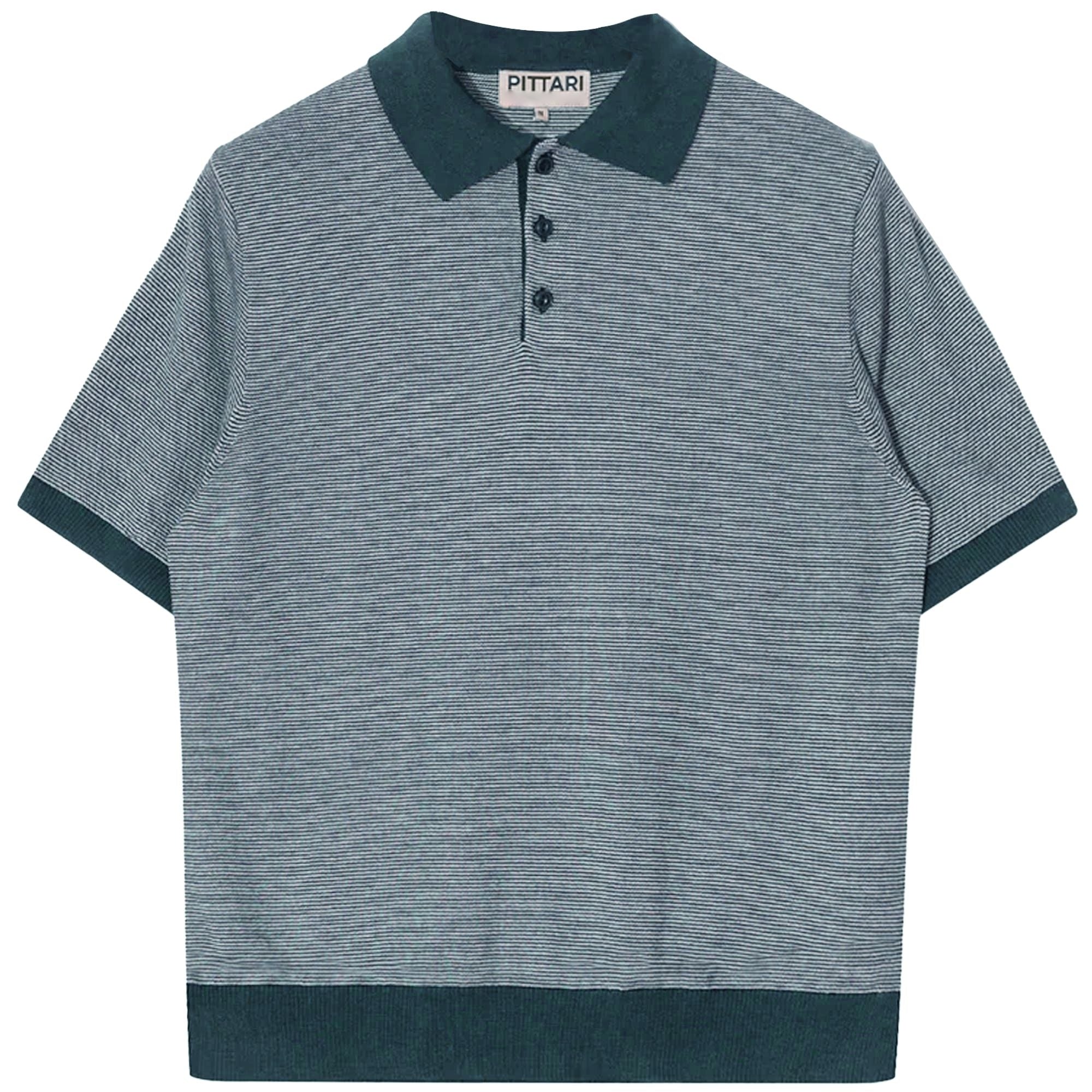 Microstripe Short Sleeve Polo - Teal/Ecru