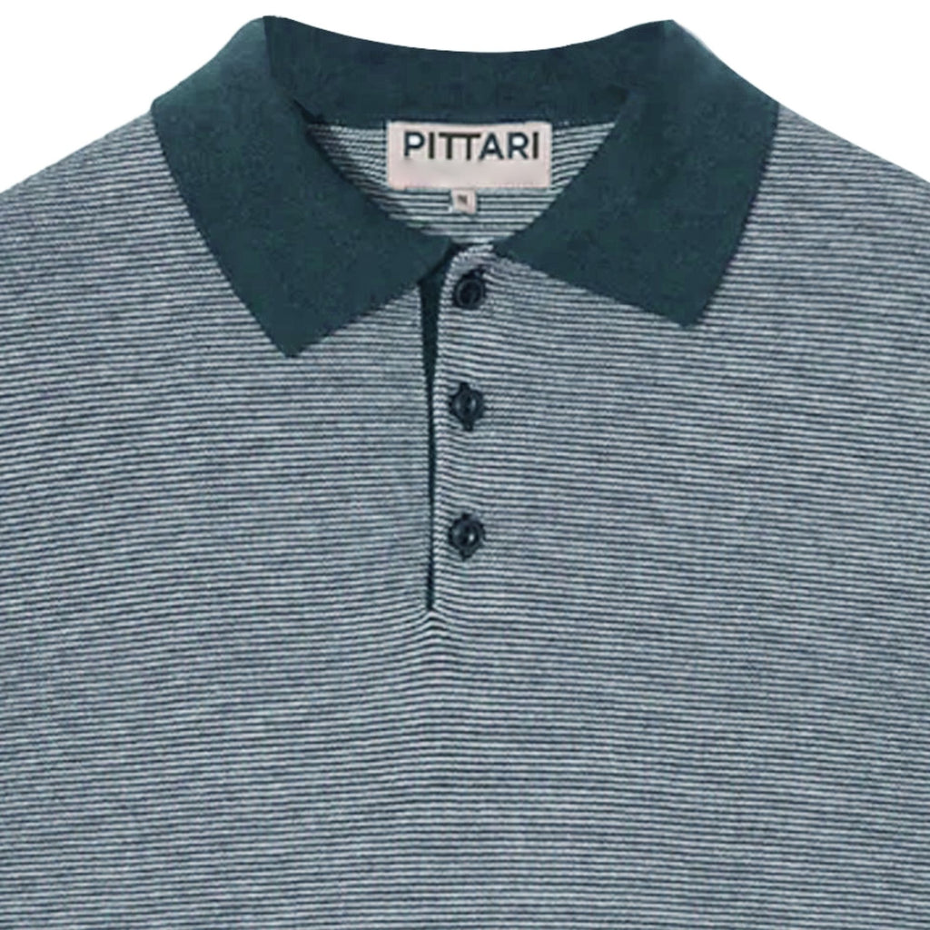 Microstripe Short Sleeve Polo - Teal/Ecru