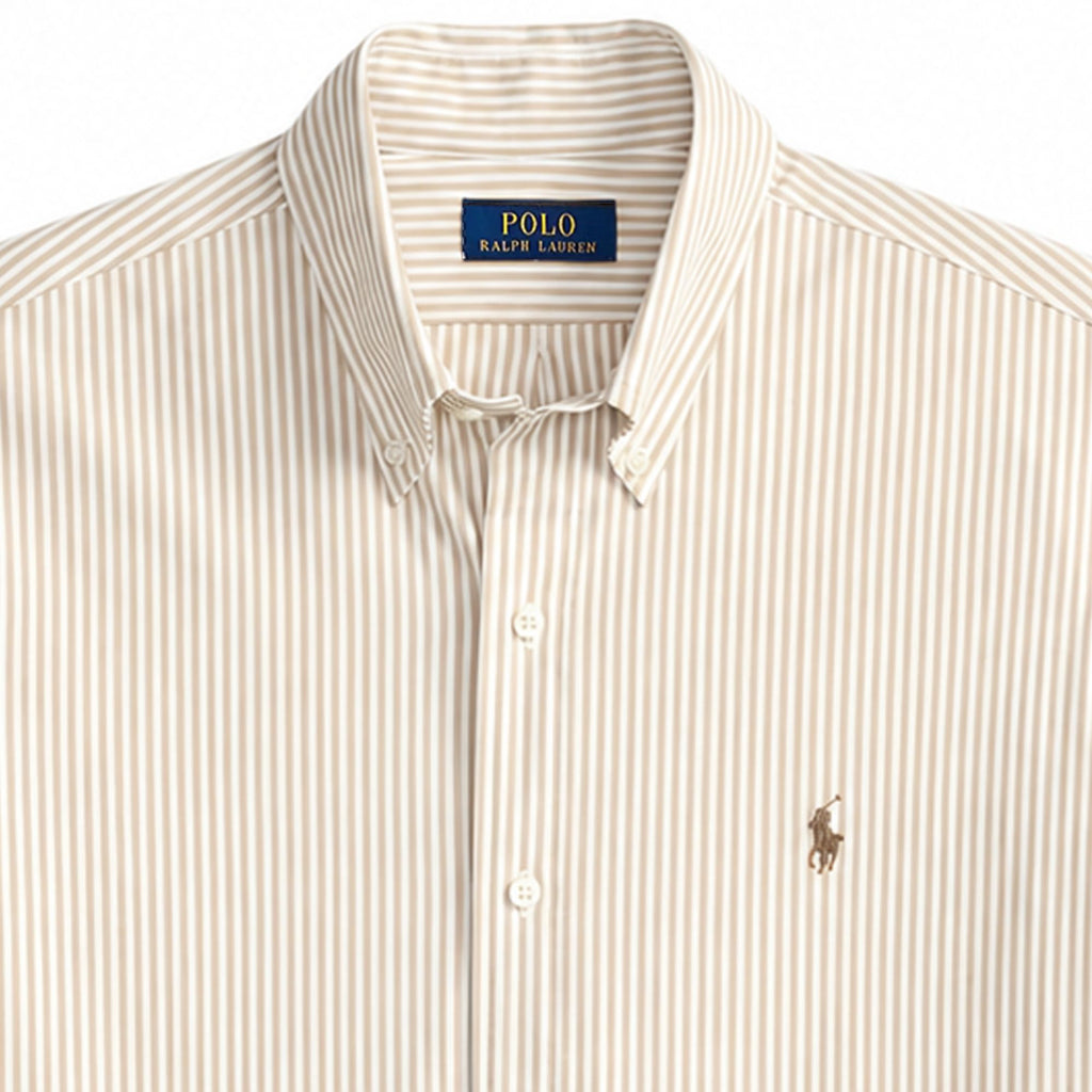 Polo Ralph Lauren	Custom Fit Striped Stretch Poplin Shirt  - Khaki/White