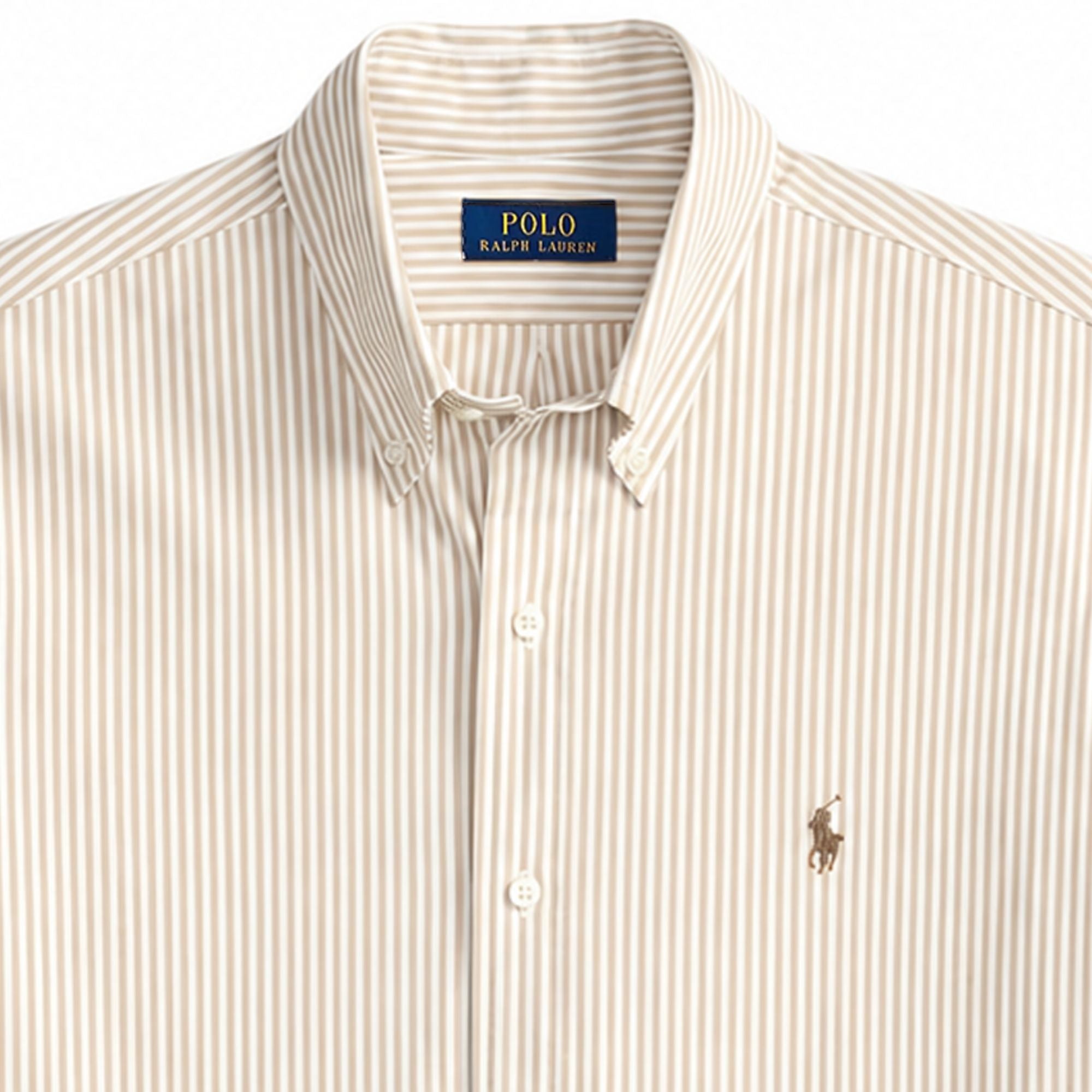 Polo Ralph Lauren	Custom Fit Striped Stretch Poplin Shirt  - Khaki/White