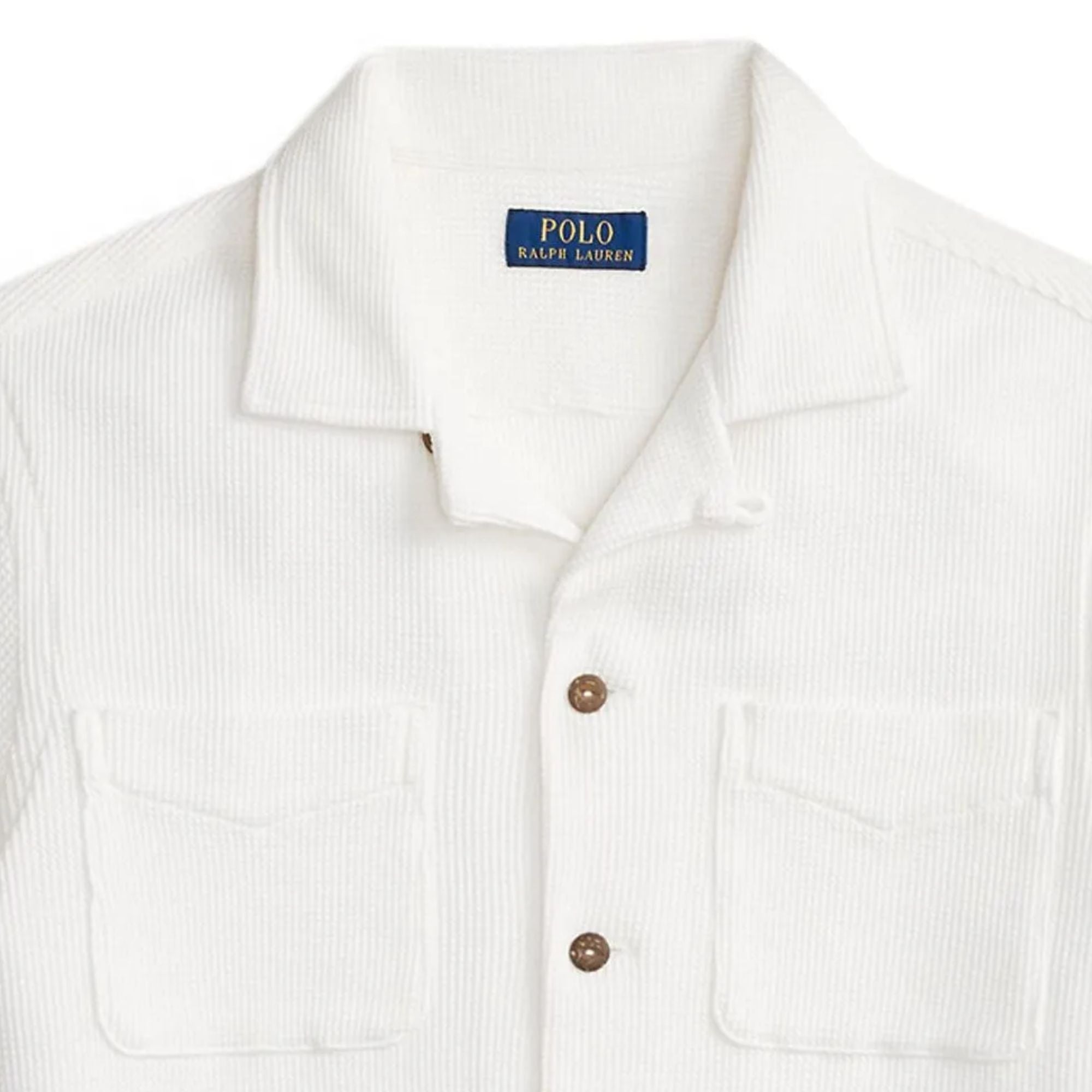 Polo Ralph Lauren Waffle Knit Camp Collar Shirt - White – Stuarts