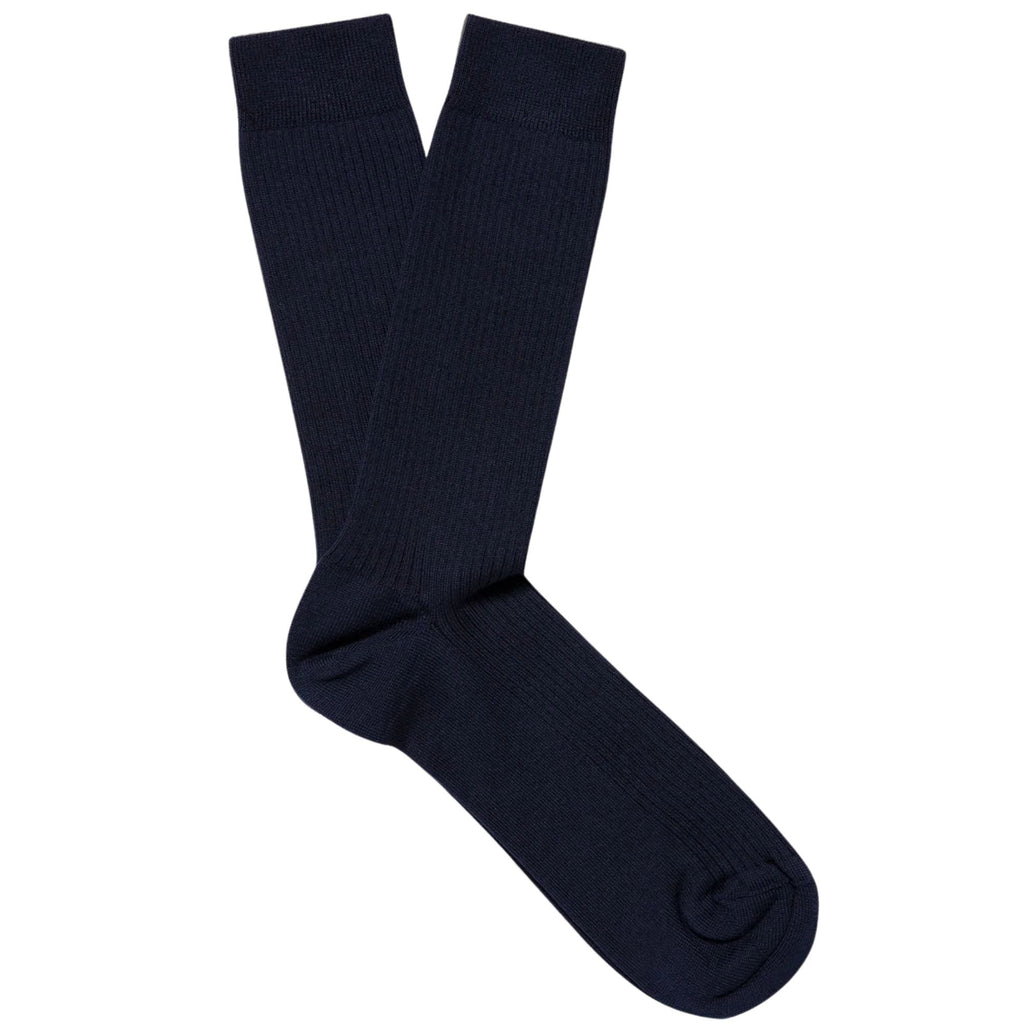Sunspel Cotton Ribbed Socks - Navy
