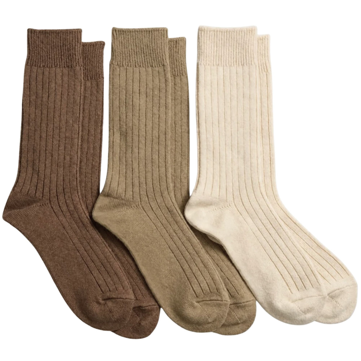 RoToTo Socks Cotton Wool Robbed Crew 3 Pack Socks - Beige Tones