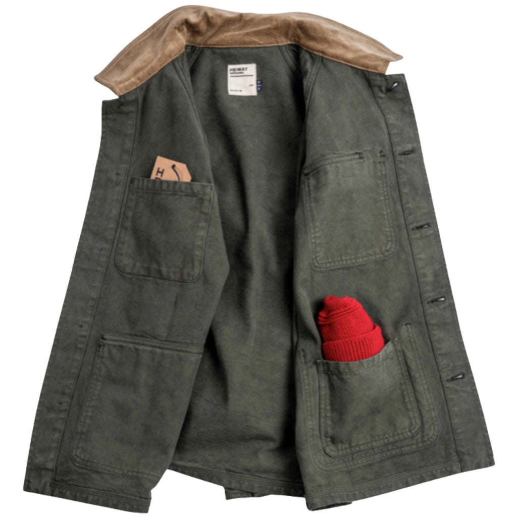 Heimat Cotton Canvas Contrast Collar Journey Coat - Squad Green