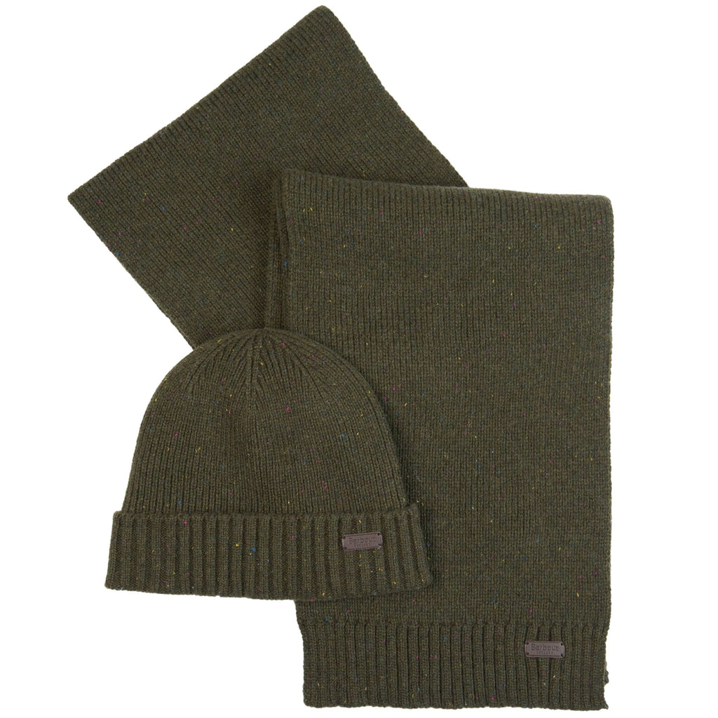 Barbour Carlton Fleck Beanie & Scarf Gift Set - Olive