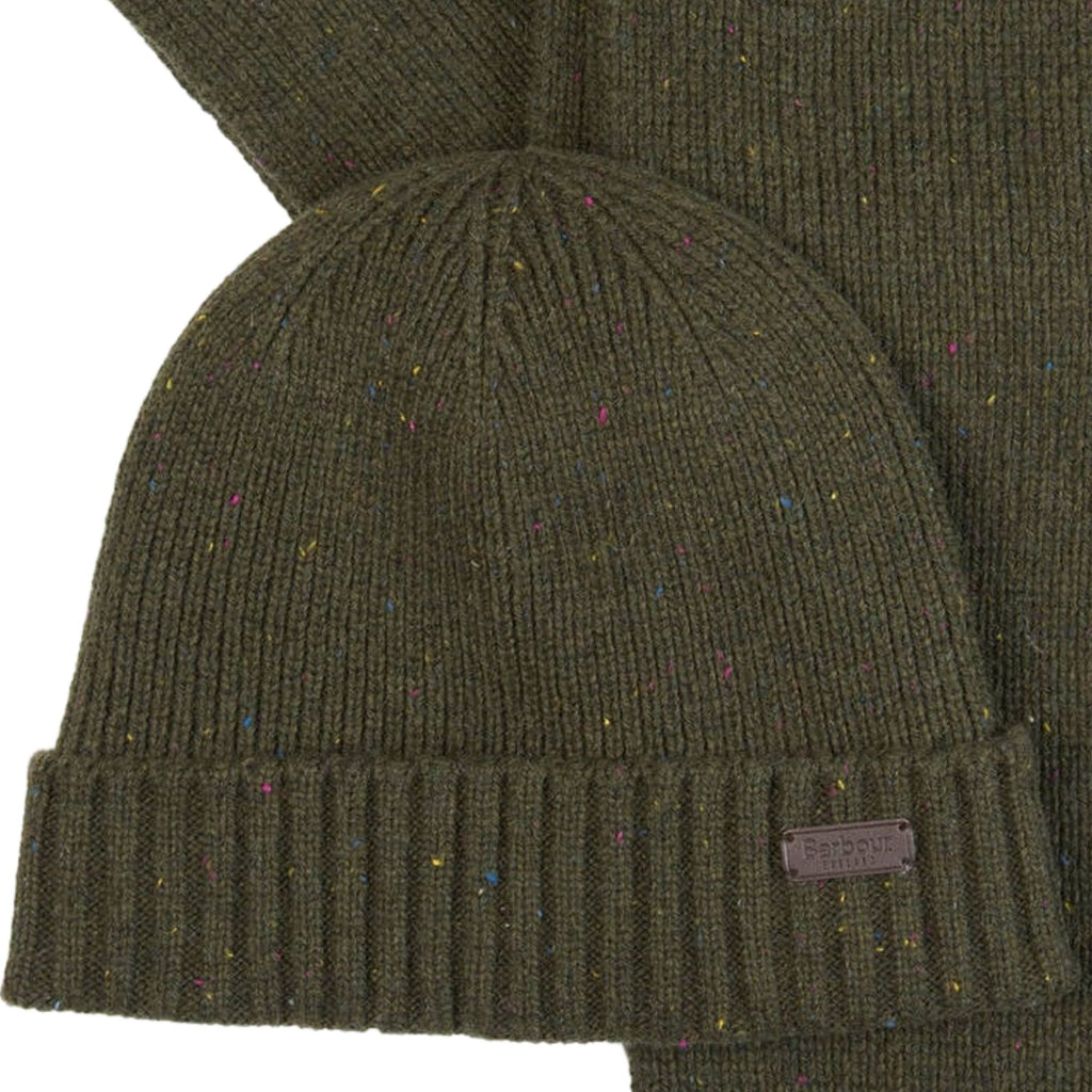 Barbour Carlton Fleck Beanie & Scarf Gift Set - Olive