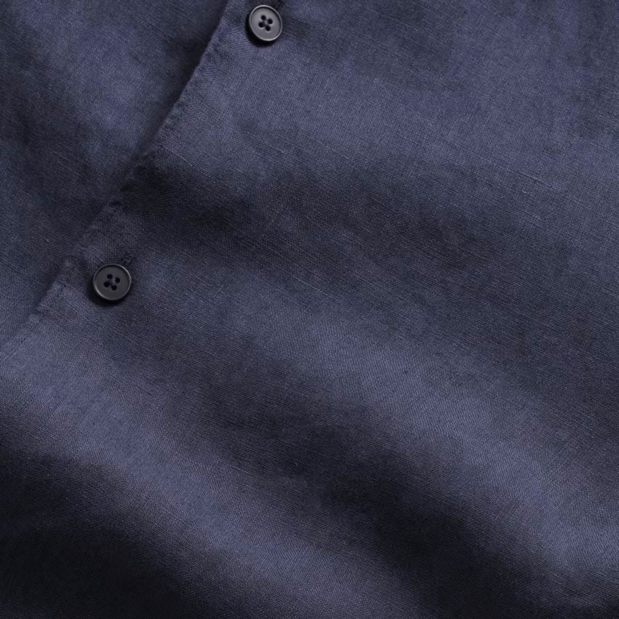 Enzo Classic Collar Linen Shirt - Navy Blue