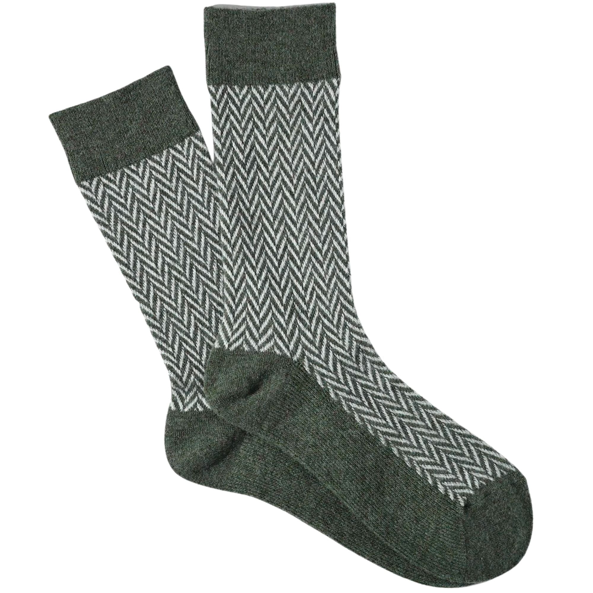 Anonymous Ism Wool Herringbone Crew Socks - Green