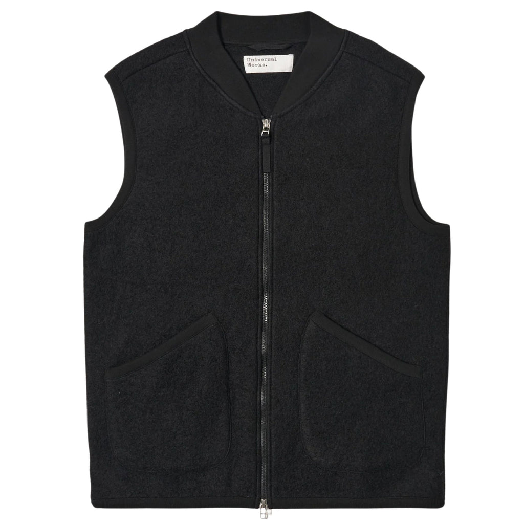 Universal Works Zip Waistcoat Wool Fleece - Black