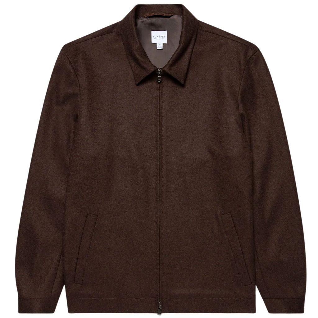 Sunspel Boiled Wool Zip Jacket - Truffle