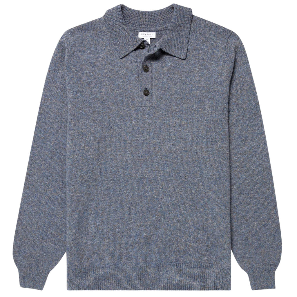 Sunspel Lambswool Polo Shirt - Denim Twist