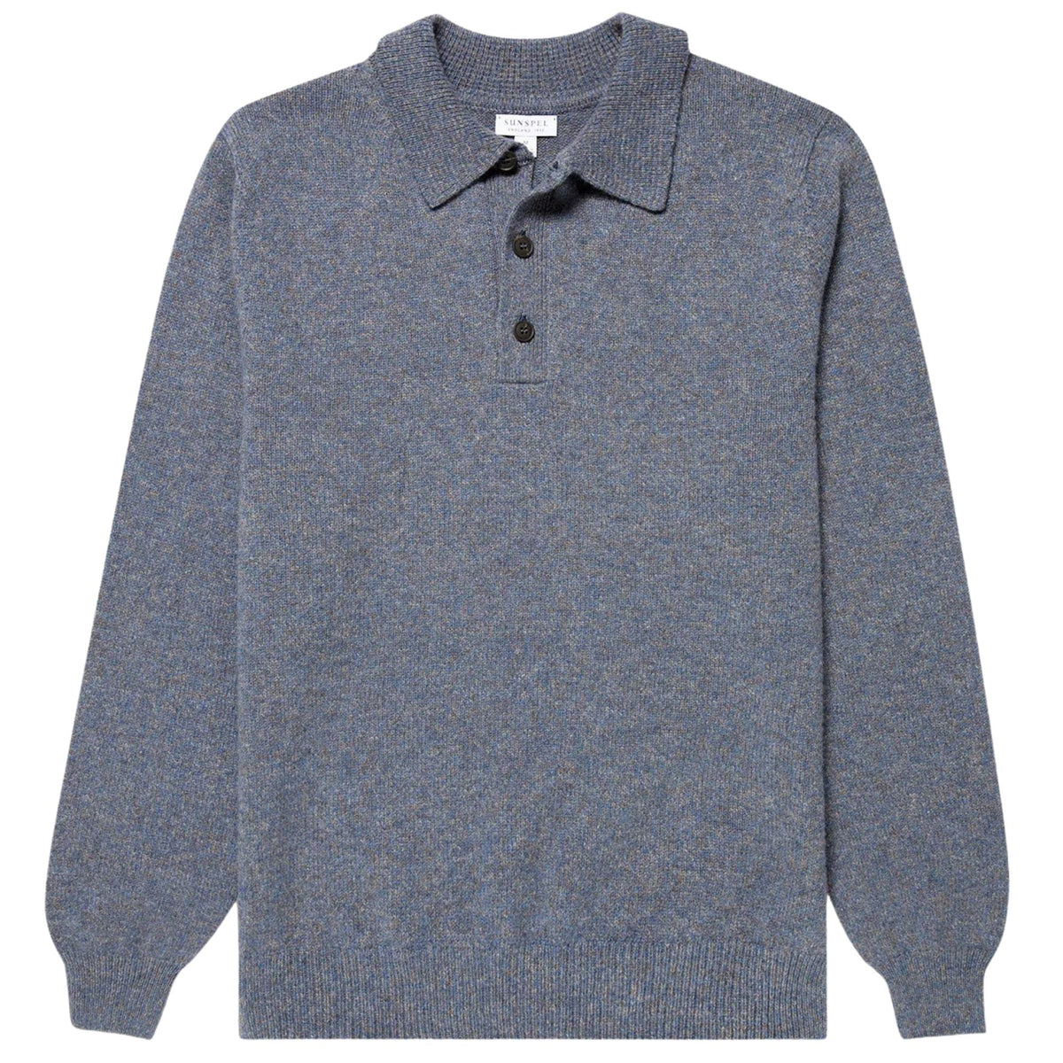 Sunspel Lambswool Polo Shirt - Denim Twist
