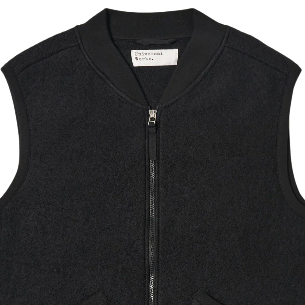 Universal Works Zip Waistcoat Wool Fleece - Black