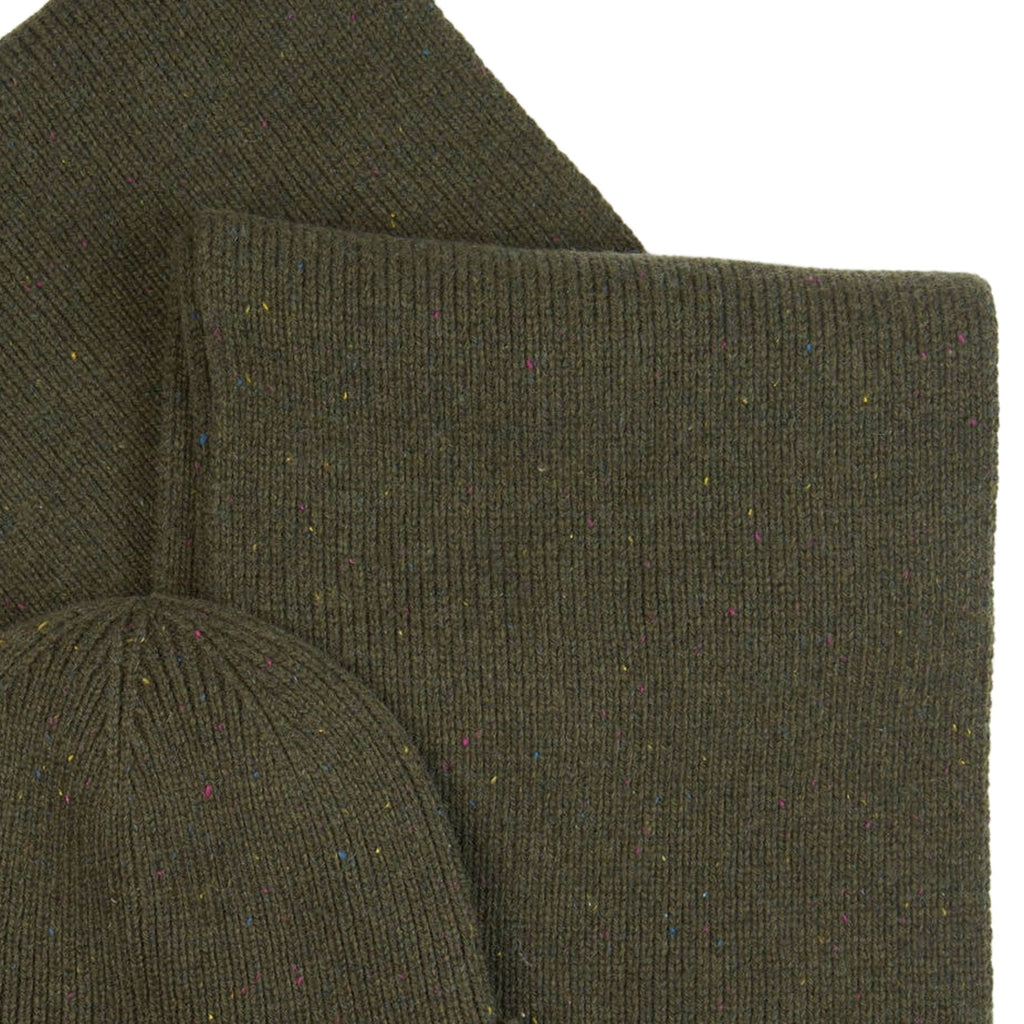 Barbour Carlton Fleck Beanie & Scarf Gift Set - Olive