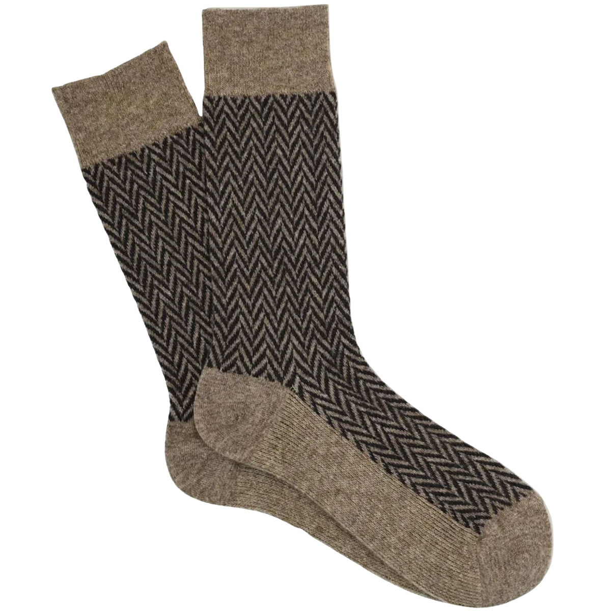 Anonymous Ism Wool Herringbone Crew Socks - Beige