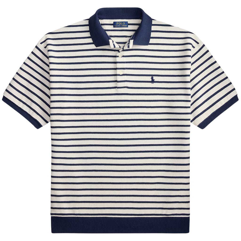 Polo Ralph Lauren Relaxed Fit Striped Textured Polo Shirt - Nevis/ Newport Navy
