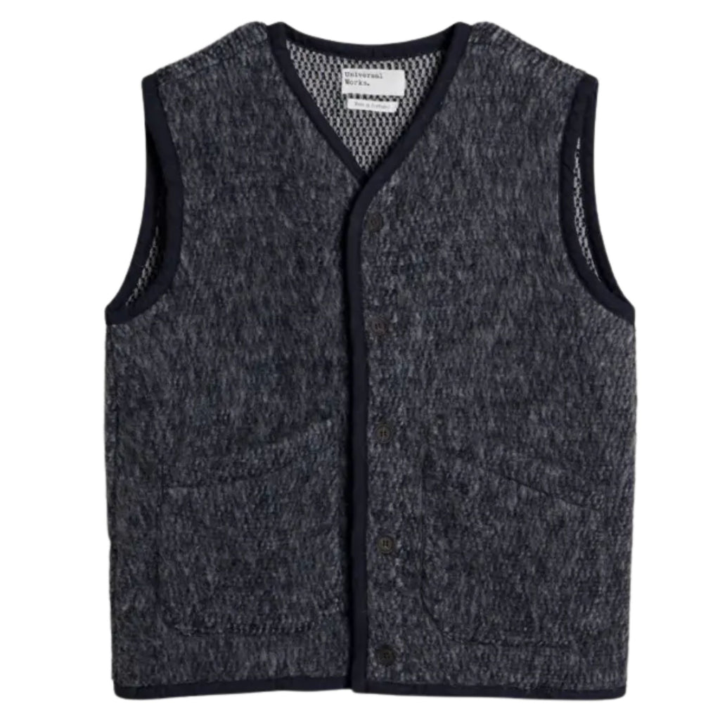 Universal Works Lancaster Gilet Losso Mohair Mix - Navy/Grey