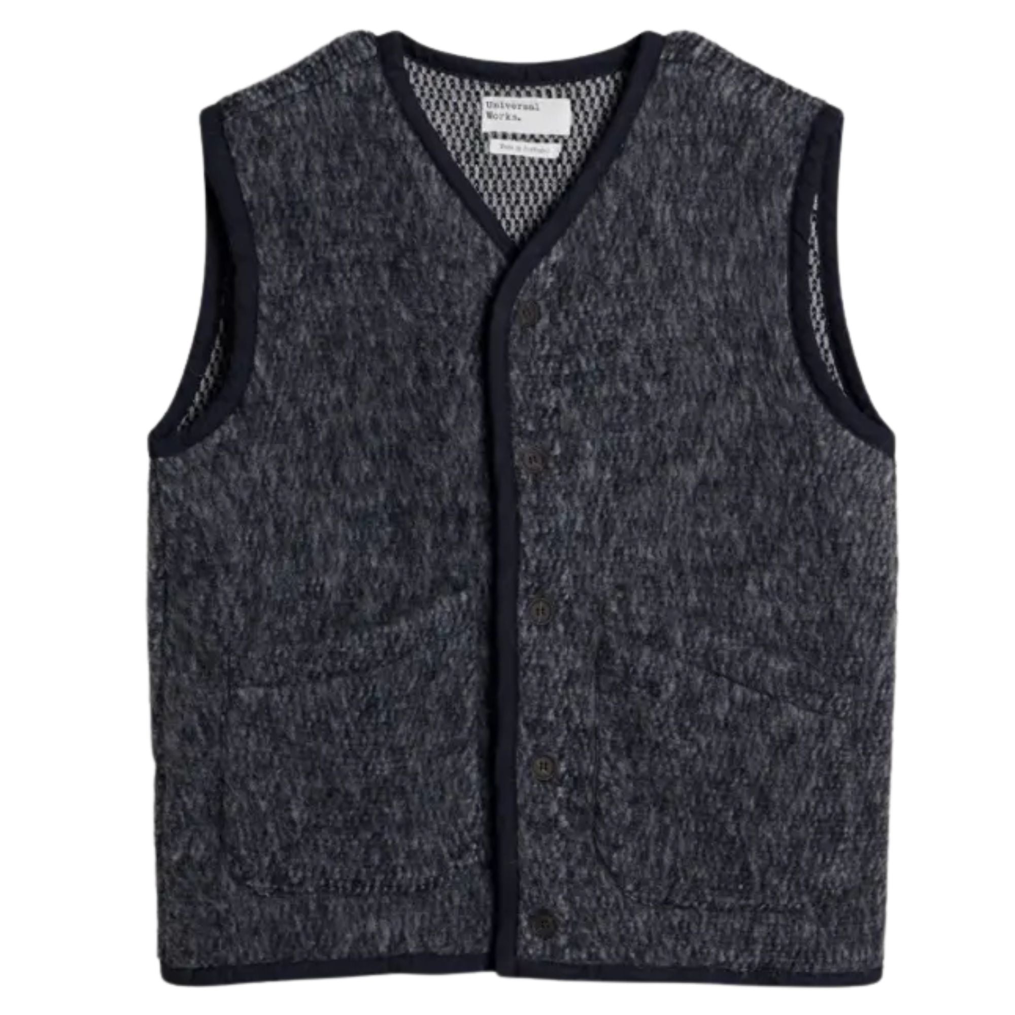 Universal Works Lancaster Gilet Losso Mohair Mix - Navy/Grey
