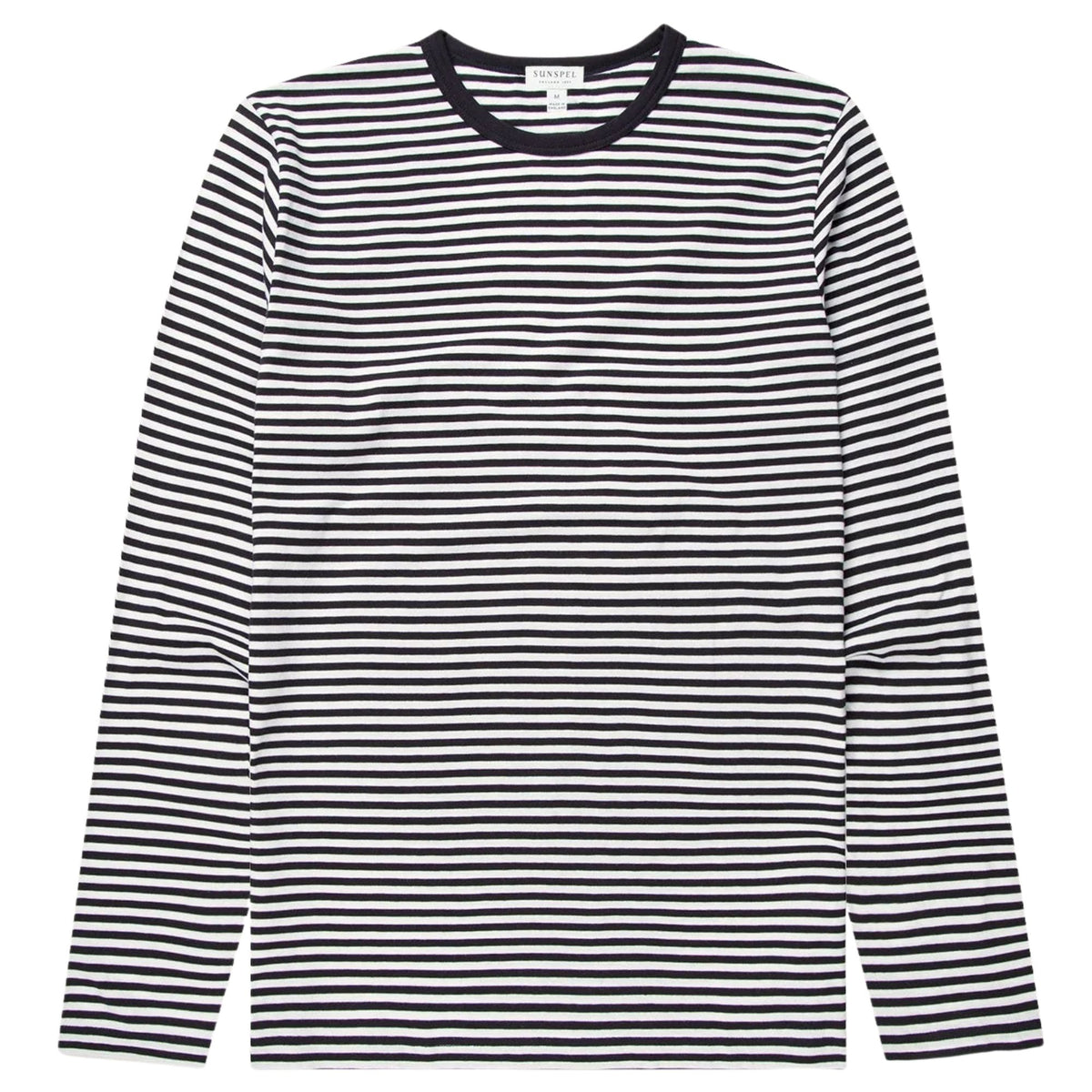 Sunspel Long Sleeve Classic T-Shirt - White/Navy 3ES-WHN – Stuarts 
