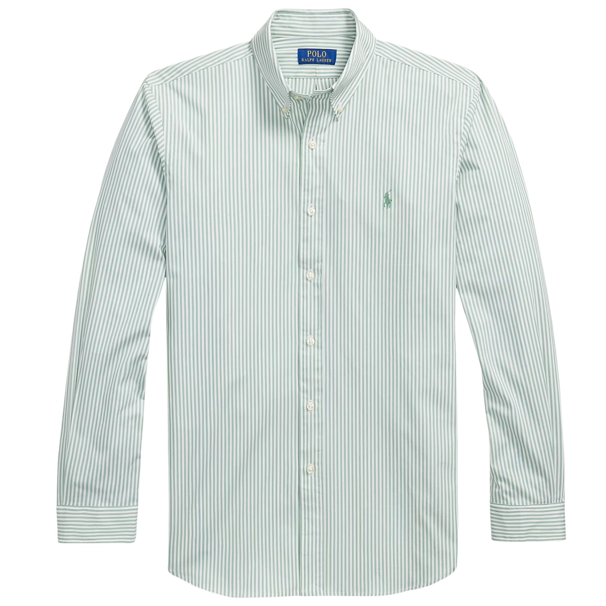 Polo Ralph Lauren Custom Fit Striped Stretch Poplin Shirt - Faded Mint/White