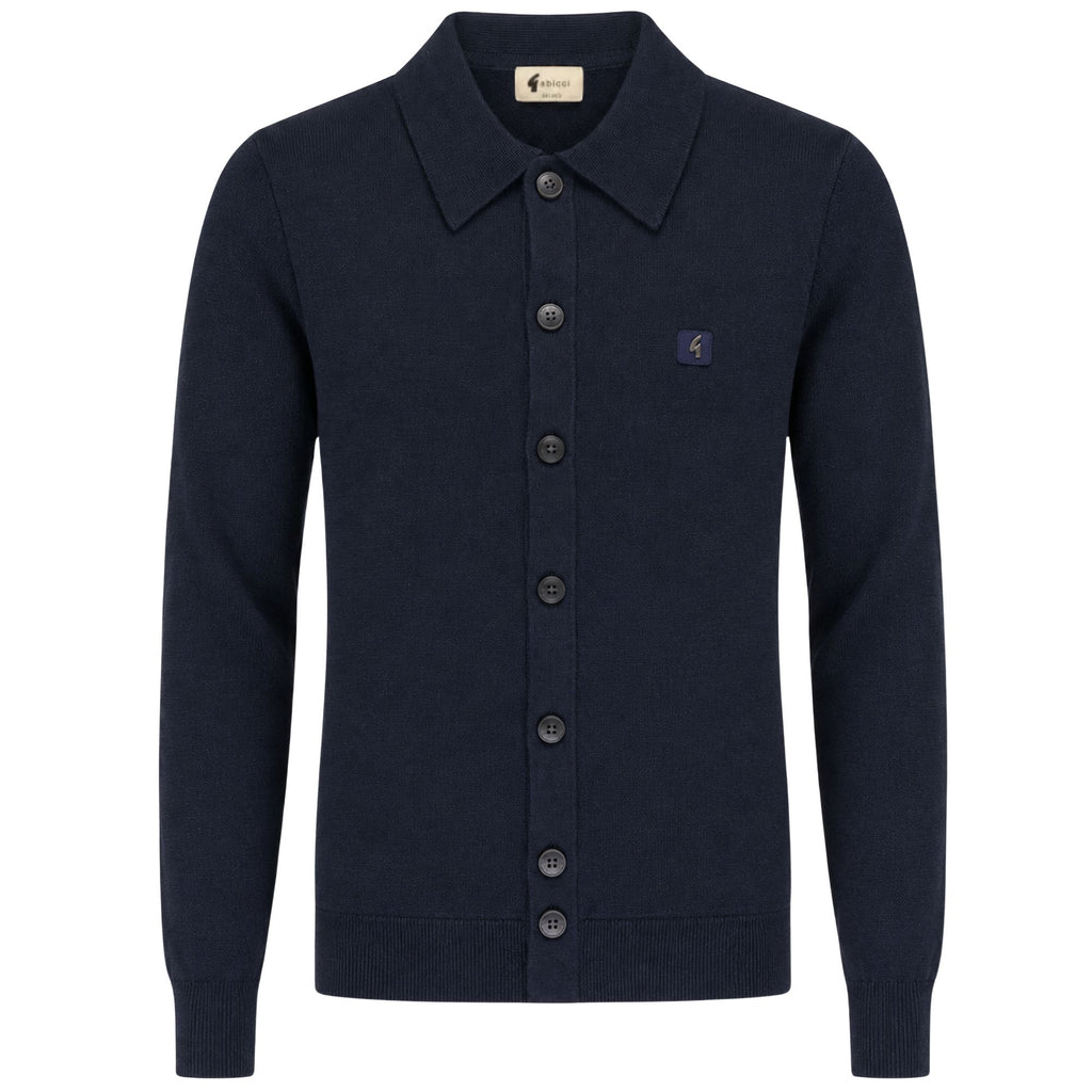Gabicci Vintage Azima Long Sleeve Plain Knit Button Thru - Navy