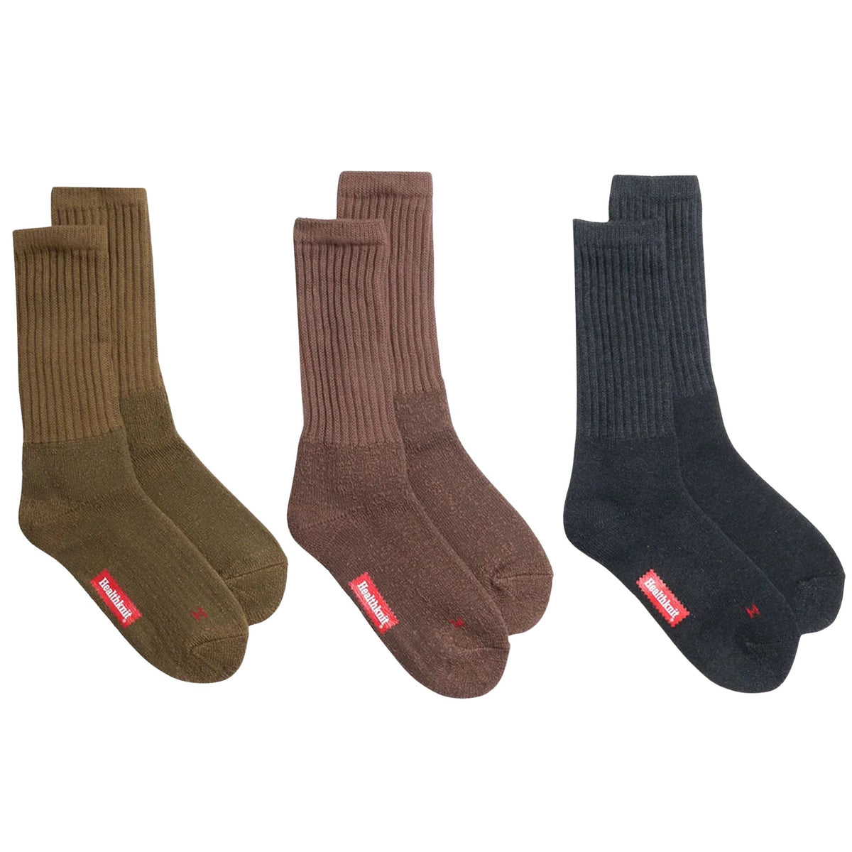 Healthknit 3 Pack Socks - Black/Brown/Olive