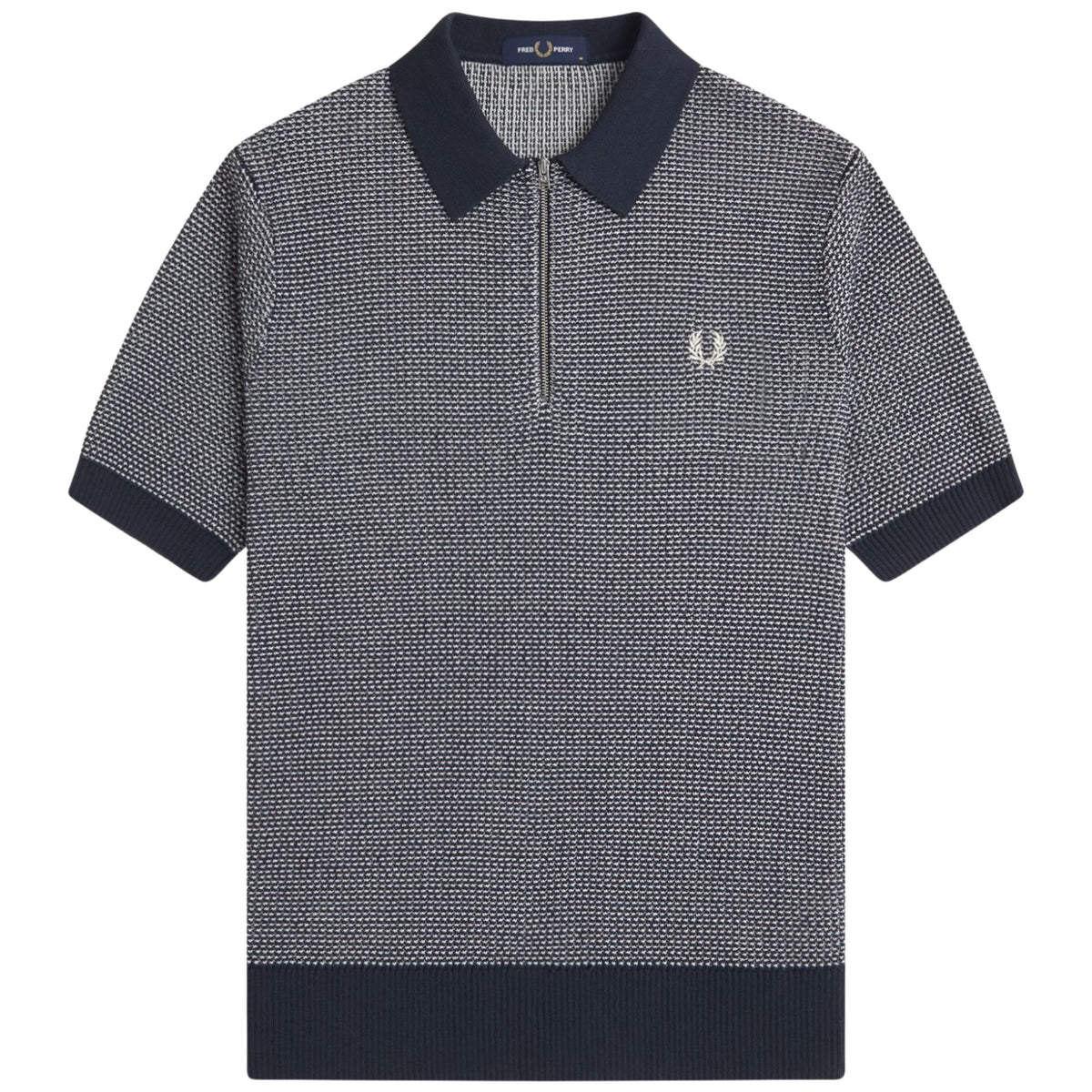 Fred Perry Textured Knitted Half Zip Shirt - Navy