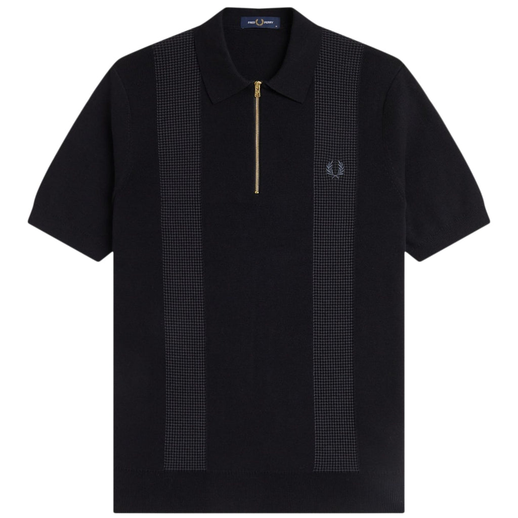 Fred Perry Panel Detail Knitted Shirt - Black
