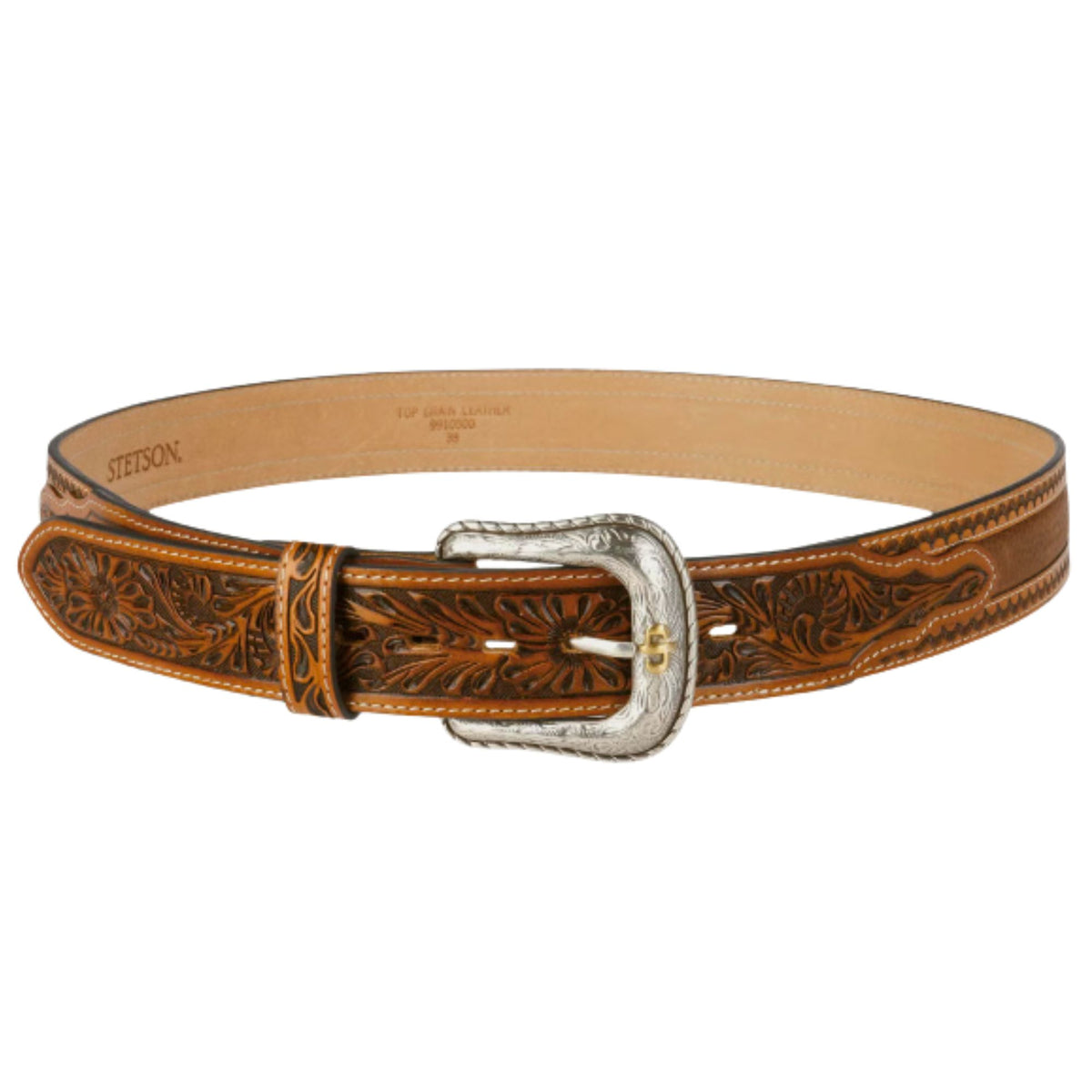 Stetson Tooled Leather Belt - Brown
