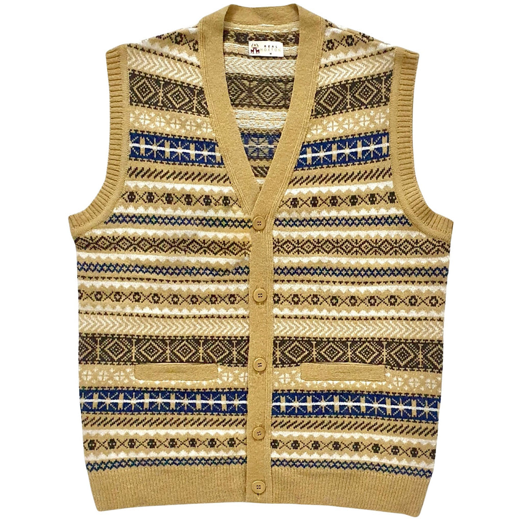Real Hoxton Fair Isle Sleeveless Cardigan - Bronze