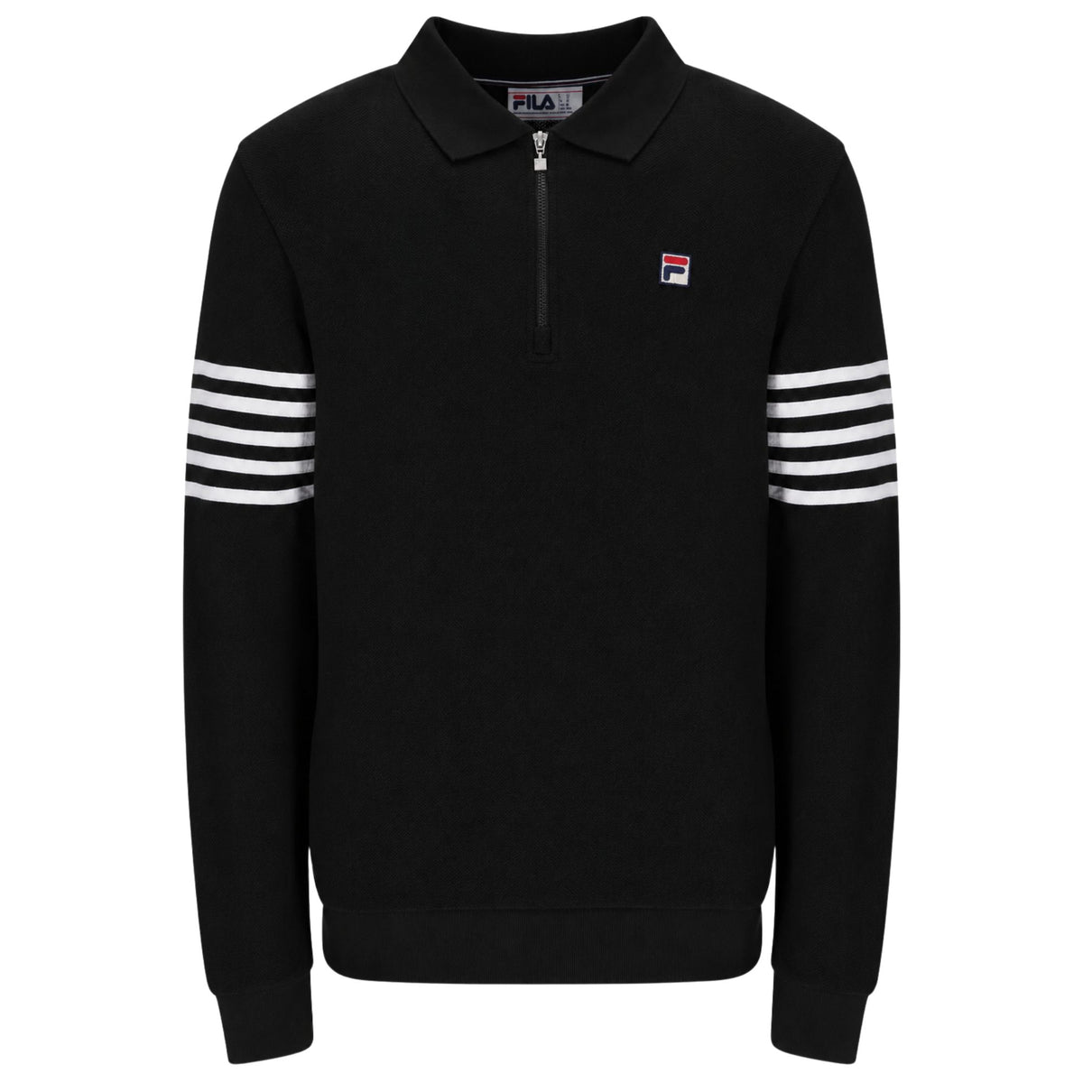 Fila Vintage Luis 1/4 Zip Long Sleeve Polo - Black/White