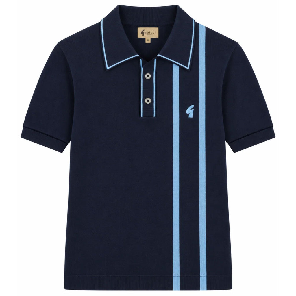 Gabicci Vintage Beckenham Short Sleeve Knit Polo - Navy