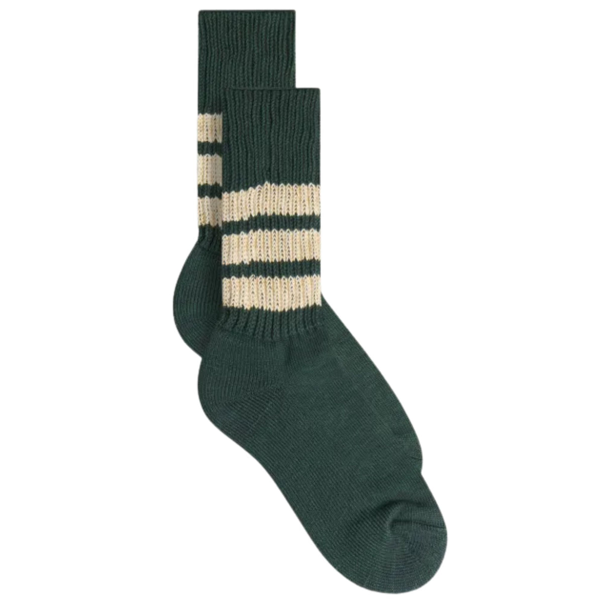 RoToTo Socks Coarse Ribbed Crew Socks - Green/Cream