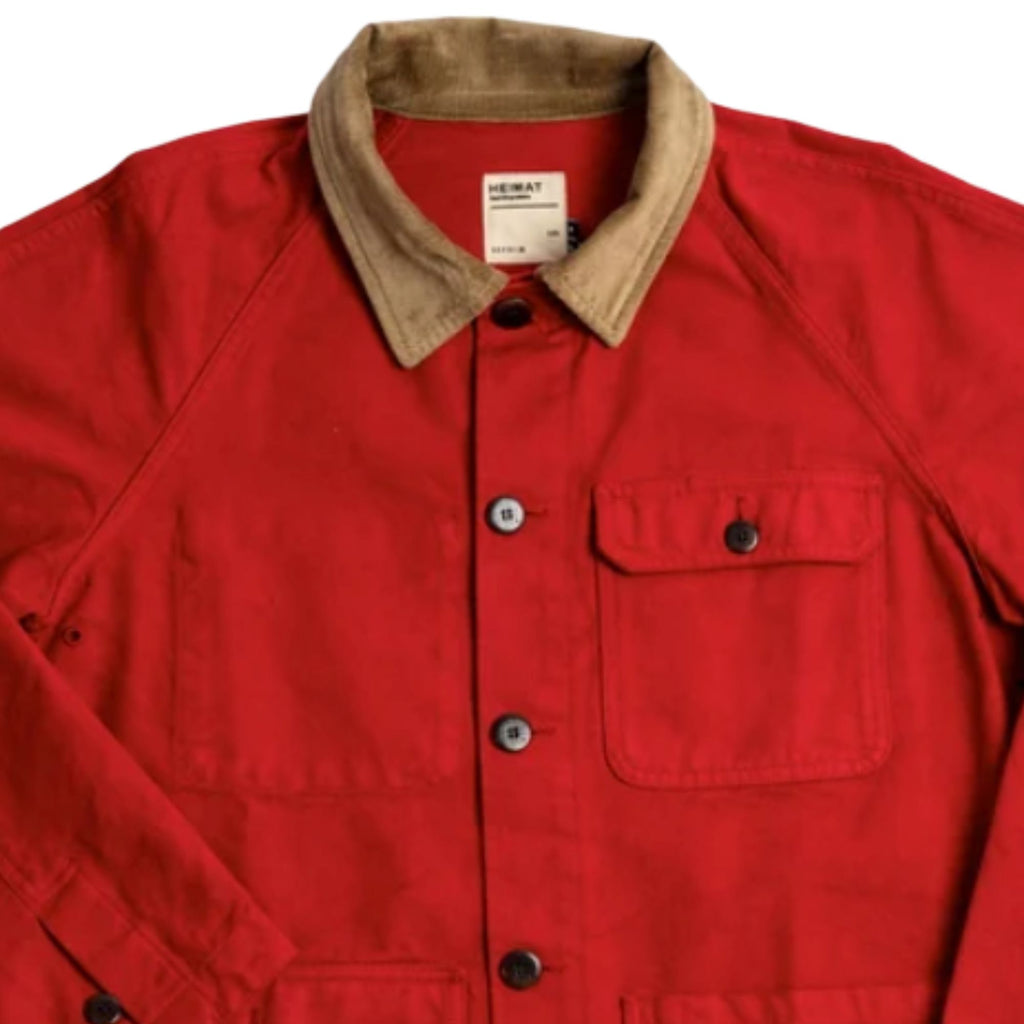 Heimat Cotton Canvas Contrast Collar Journey Coat - Safety Red