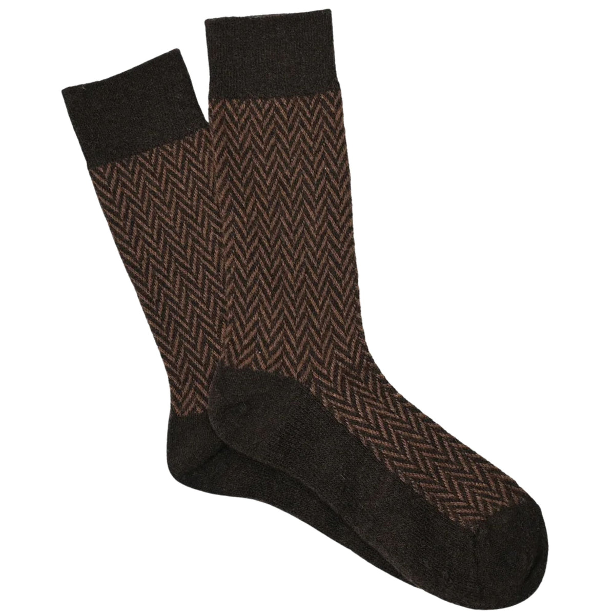 Anonymous Ism Wool Herringbone Crew Socks - Brown