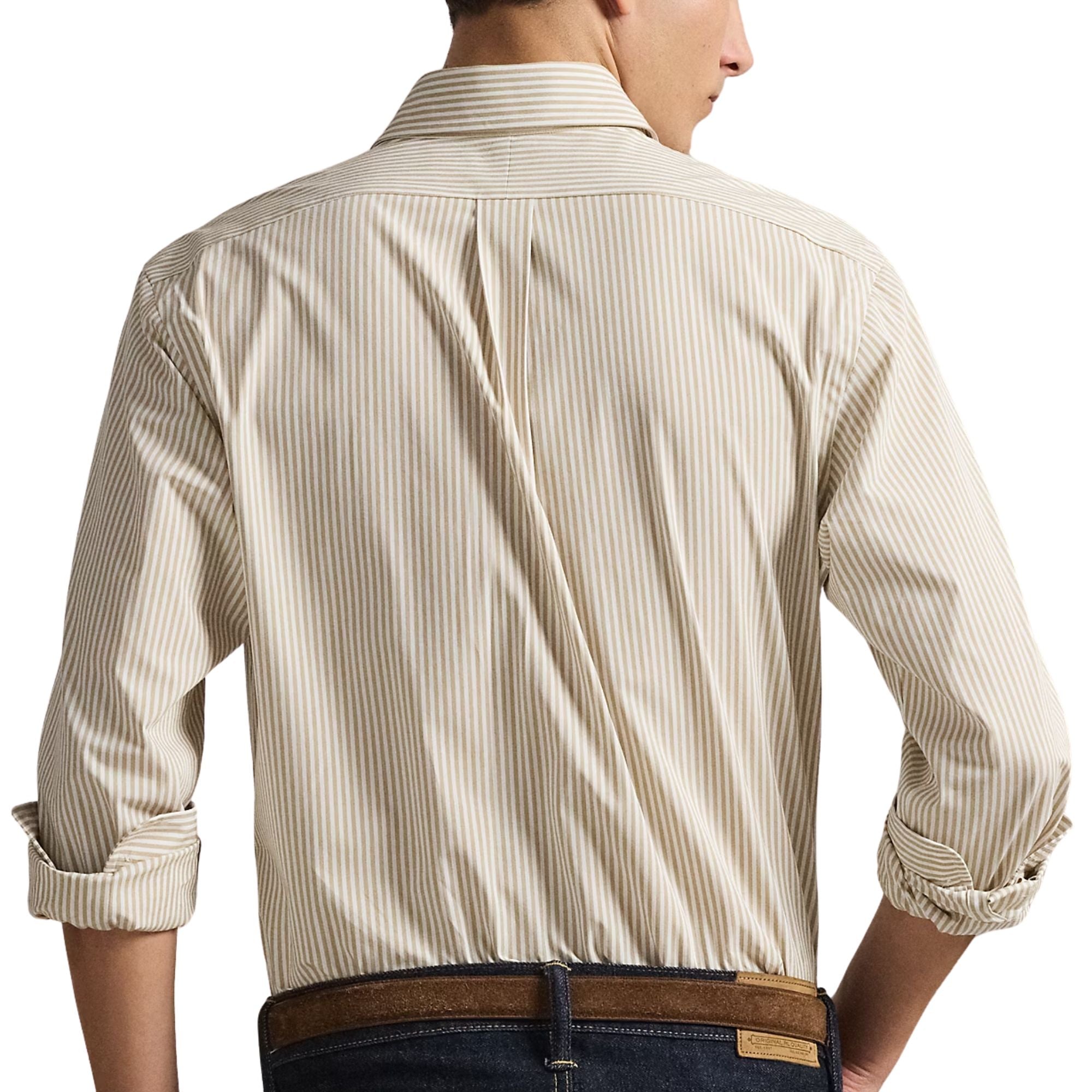 Polo Ralph Lauren	Custom Fit Striped Stretch Poplin Shirt  - Khaki/White