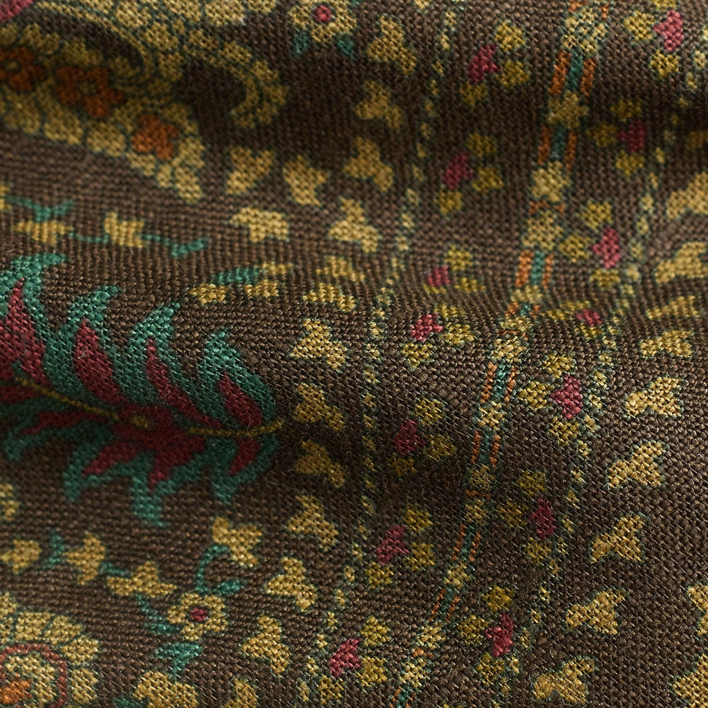 RRL by Ralph Lauren Handmade Suede-Trim Paisley Linen Tie - Brown