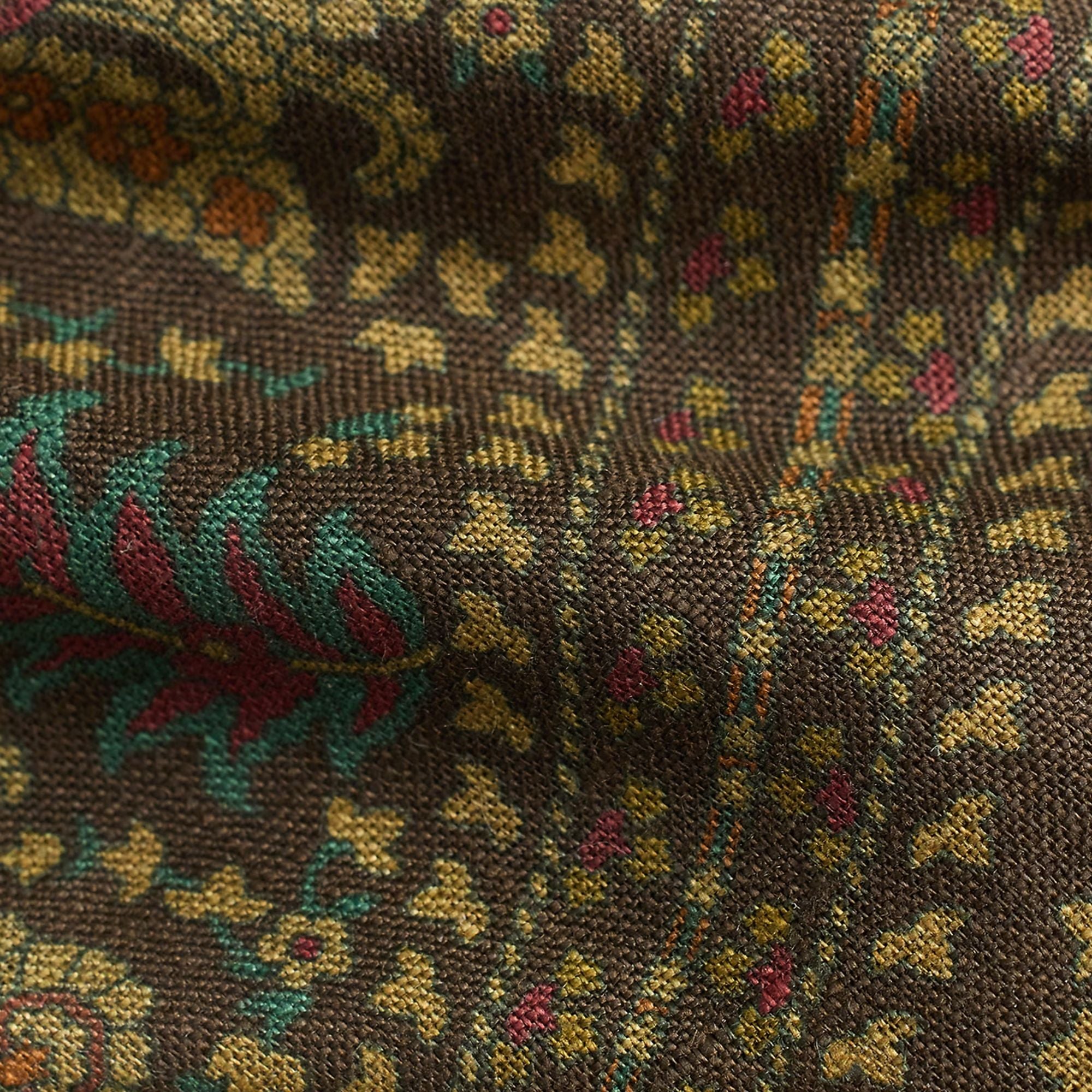 RRL by Ralph Lauren Handmade Suede-Trim Paisley Linen Tie - Brown