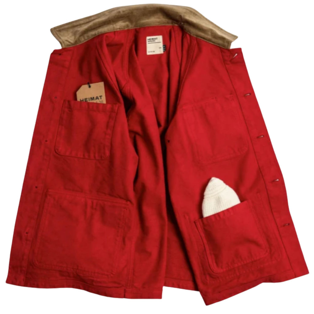 Heimat Cotton Canvas Contrast Collar Journey Coat - Safety Red