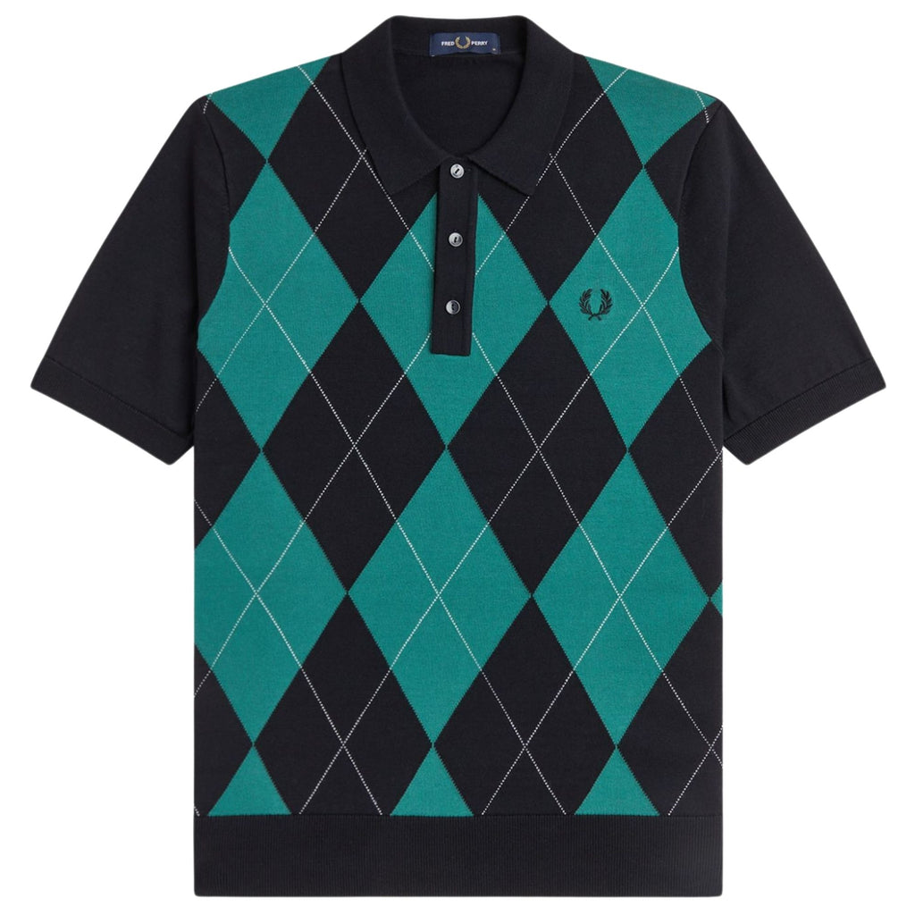 Fred Perry Argyle Knitted Shirt - Black