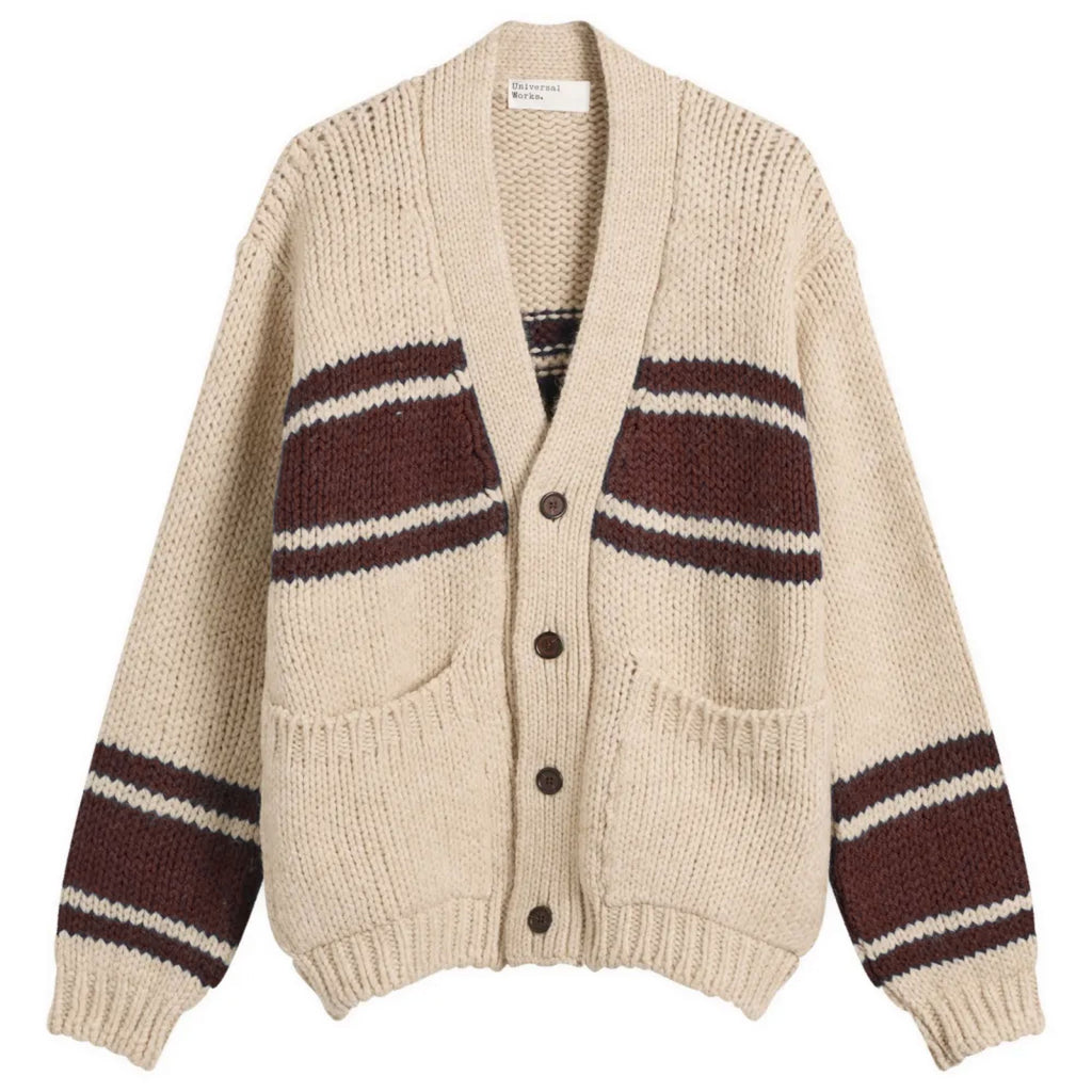 Universal Works Langdale Cardigan Chunky Knit Stripe - Ecru