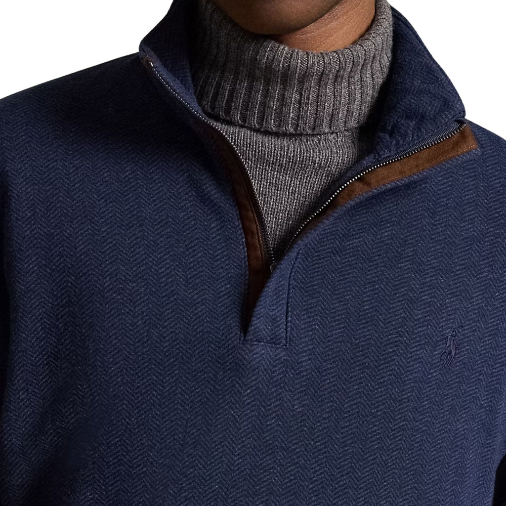 Polo Ralph Lauren Herringbone Print Quarter Zip Pullover - Spring Navy Heather