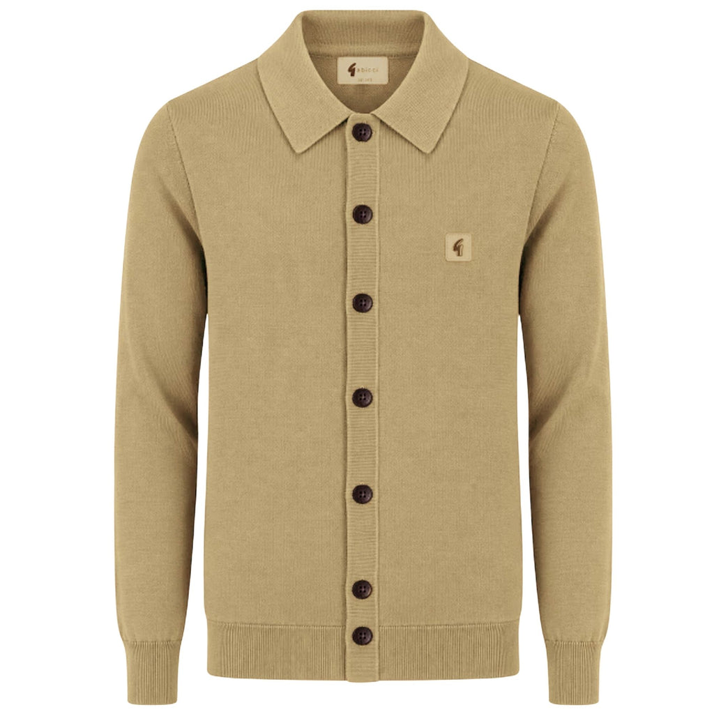 Gabicci Vintage Azima Long Sleeve Plain Knit Button Thru - Caramel