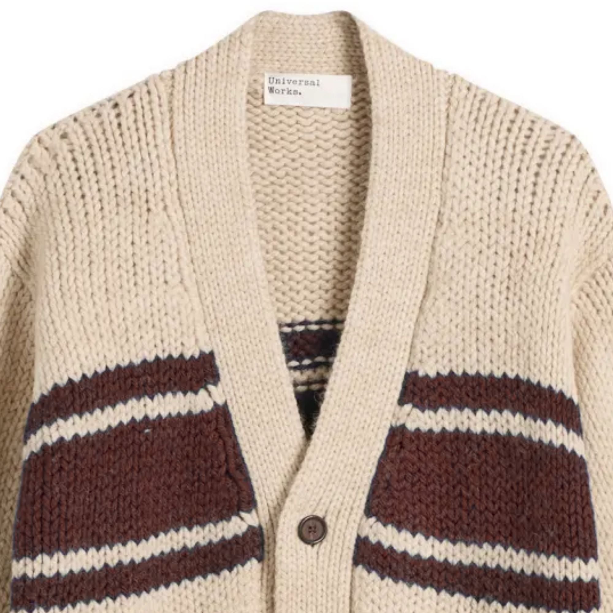 Universal Works Langdale Cardigan Chunky Knit Stripe - Ecru
