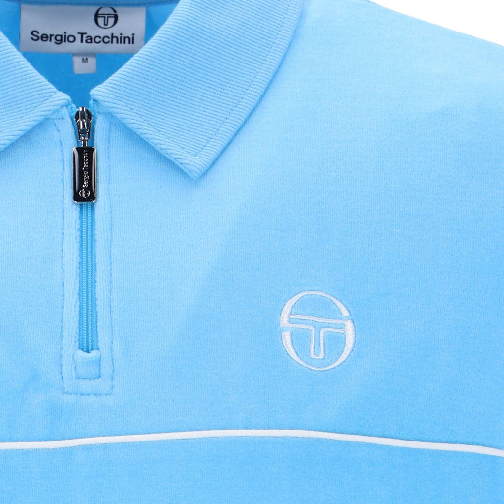 Sergio Tacchini Cardona Velour Zip Polo Shirt - Baltic Sea