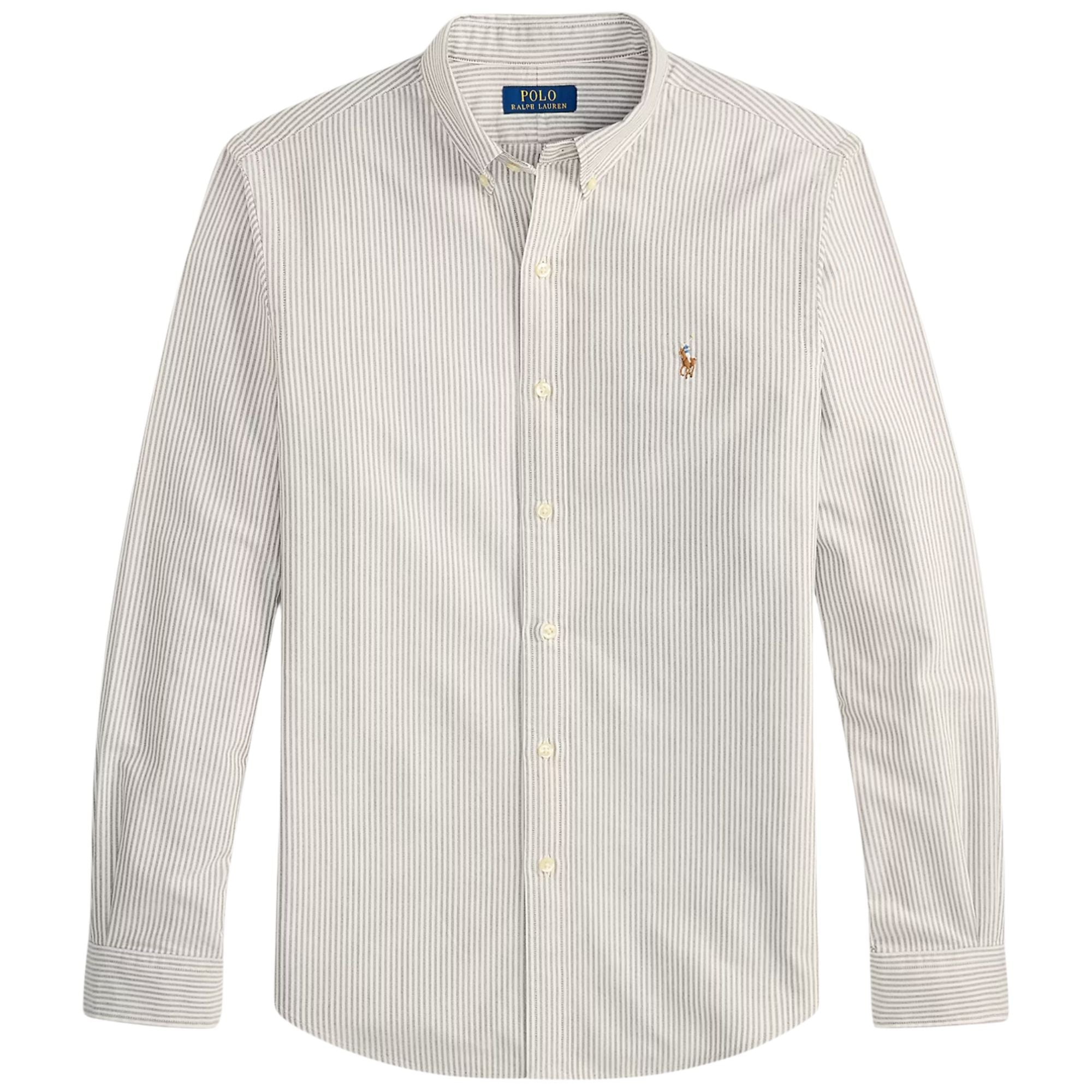 Polo Ralph Lauren Custom Fit Striped Oxford Shirt - Nutmeg Brown/White